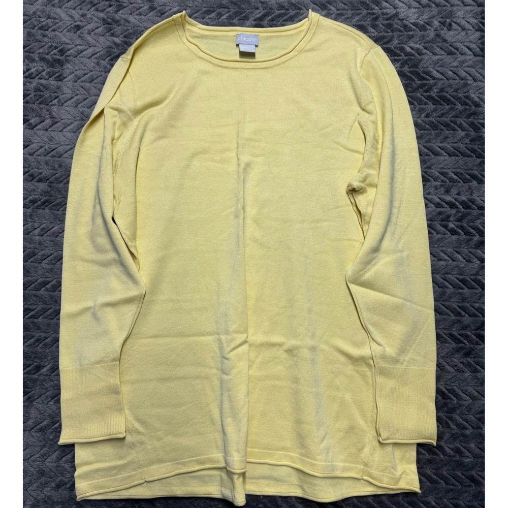 Chicos Womens Yellow Long Sleeve Crew Neck Knit Top Sweater Size 2/Large (1456)